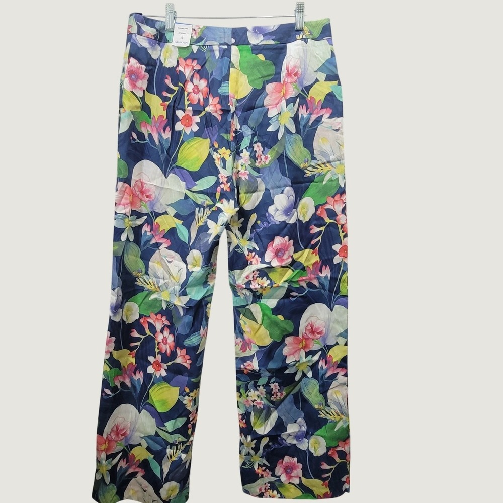 J.McLaughlin Broderick Pants Navy Multi Floral Reef Tencel Wide Leg Women Sz 12